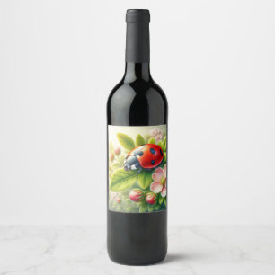 Floral/spring ladybug artwork wine label