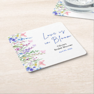 Floral Spring Love is in Bloom Bridal Shower  Square Paper Coaster