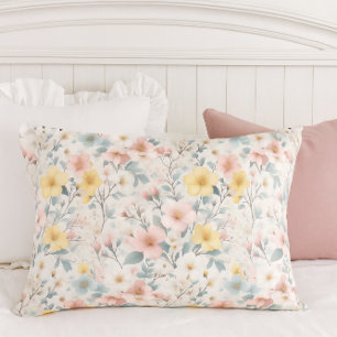 Floral Spring Meadow Pink Yellow  Pillowcase