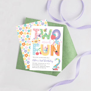 Floral Spring Pastel Second Birthday, Two much Fun Invitation