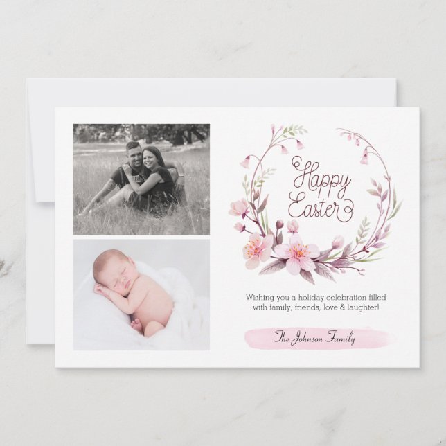 Floral Spring Pink  Add Your Photo Happy Easter (Front)