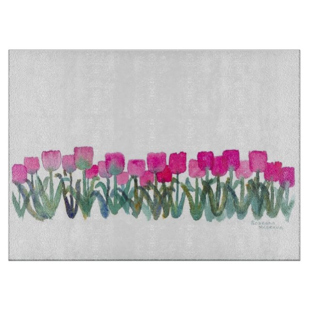 Floral Spring Pink Tulip Grove Cutting Board (Front)