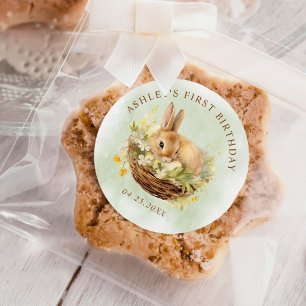 Floral Spring Rabbit Some Bunny 1st Birthday Classic Round Sticker