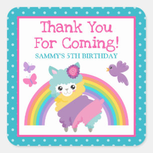 Floral Spring Rainbow Llama & Rainbow Birthday Square Sticker