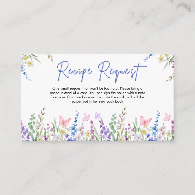 Floral Spring Recipe Request Bridal Shower  Enclosure Card (Front)