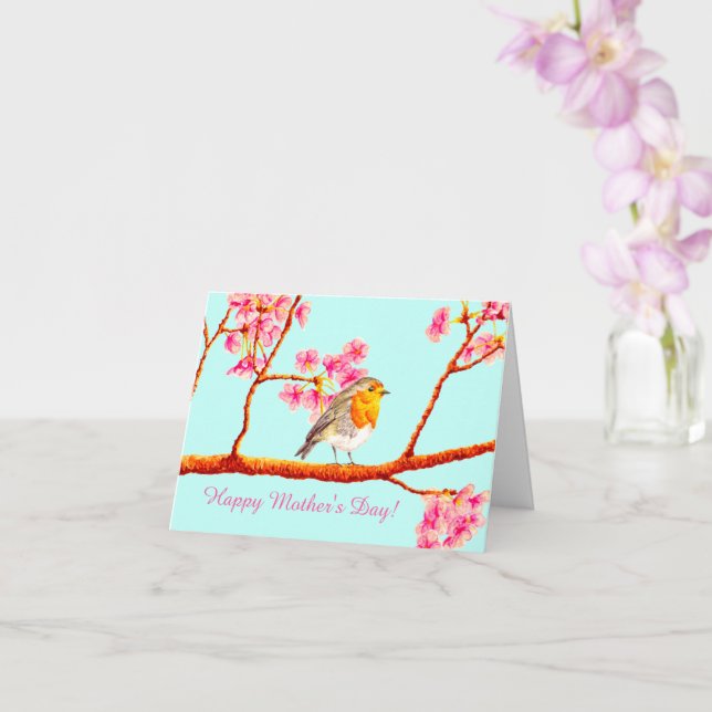 Floral Spring Robin Bird Mother's Day Card (Orchid)