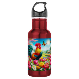 Floral/spring rooster/chicken artwork  532 ml water bottle