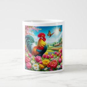 Floral/spring rooster/chicken artwork large coffee mug