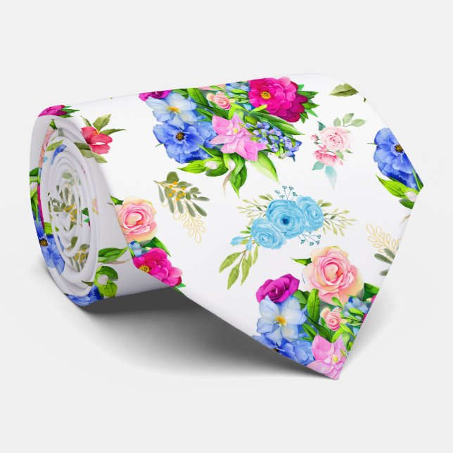 Floral Spring Rose Flowers   Tie (Rolled)