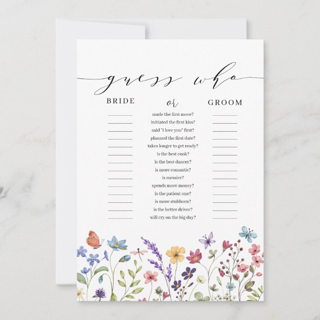 Floral Spring Summer Guess Who Bridal Shower Game Invitation (Front)