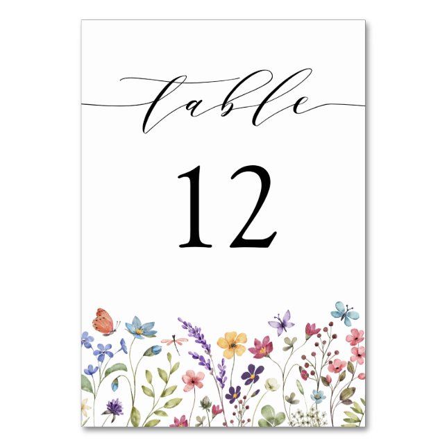 Floral Spring Summer Wildflower Wedding  Table Number (Front)