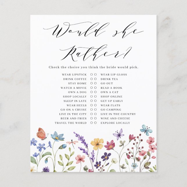 Floral Spring Summer Would she RatherBridal Shower (Front)