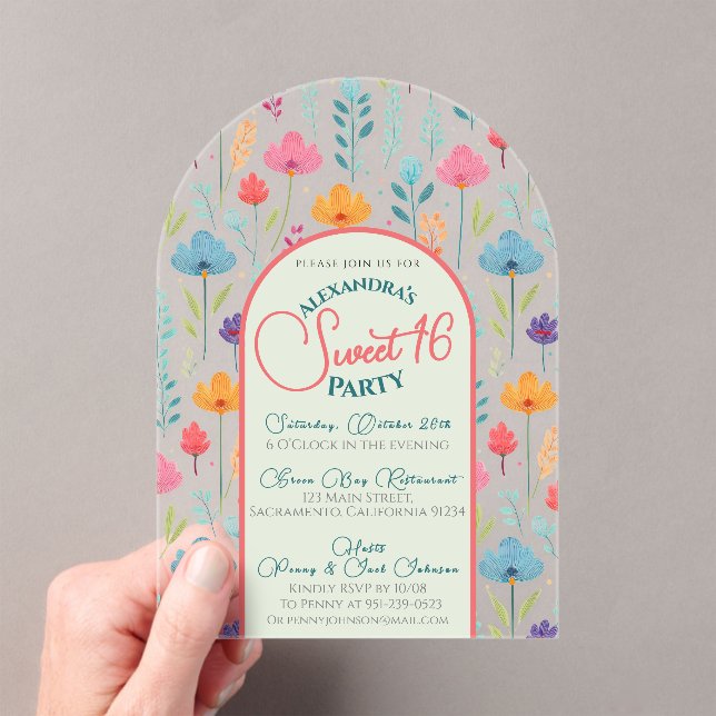 Floral spring sweet sixteen invitation transparent (Insitu (Handheld))