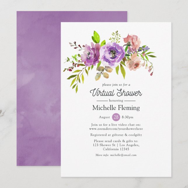 Floral Spring Virtual Bridal or Baby Shower Invitation (Front/Back)