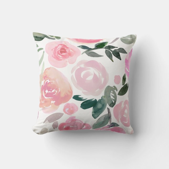 FLORAL SPRING WATERCOLOR ROSES PILLOW (Front)