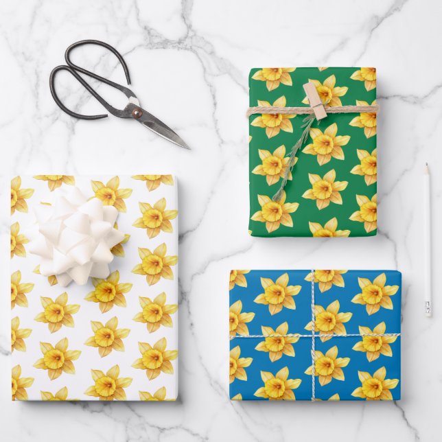 Floral Spring Watercolor Yellow Daffodil  Wrapping Paper Sheet (Front)