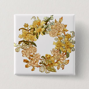 Floral Spring Wreath Flower Pink Flowers Art 15 Cm Square Badge