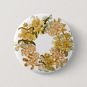 Floral Spring Wreath Flower Pink Flowers Art 6 Cm Round Badge