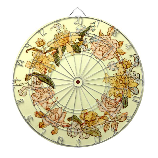 Floral Spring Wreath Flower Pink Flowers Art Dartboard (Front)