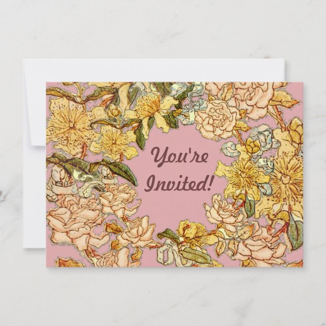 Floral Spring Wreath Flower Pink Flowers Art Invitation (Front)