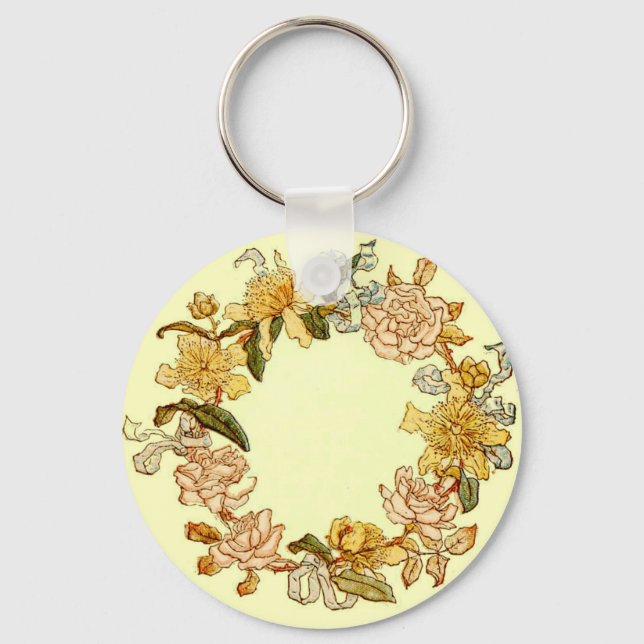 Floral Spring Wreath Flower Pink Flowers Art Key Ring (Front)