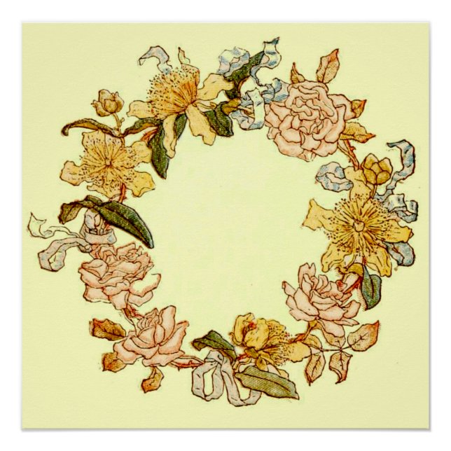 Floral Spring Wreath Flower Pink Flowers Art Poster (Front)