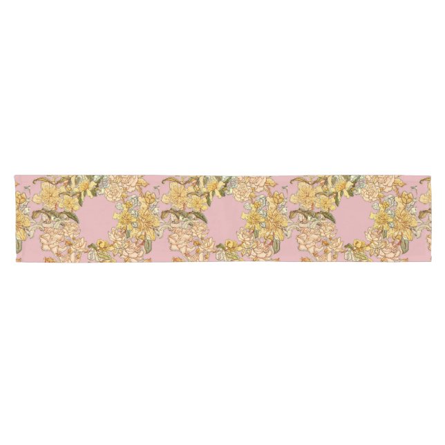 Floral Spring Wreath Flower Pink Flowers Art Short Table Runner (Horizontal)
