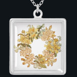 Floral Spring Wreath Flower Pink Flowers Art Silver Plated Necklace<br><div class="desc">Spring Flowers! Vintage floral wreath has great colour for Spring. It features old-fashioned yellow and pink flowers wrapped in a circle. Perfect for an invitation. To add a monogram inside the floral, just click on "customise" and over to the right, choose "add text" to add an initial. You can then...</div>