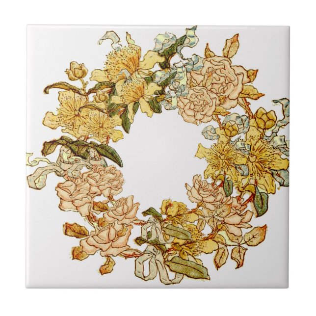 Floral Spring Wreath Flower Pink Flowers Art Tile (Front)