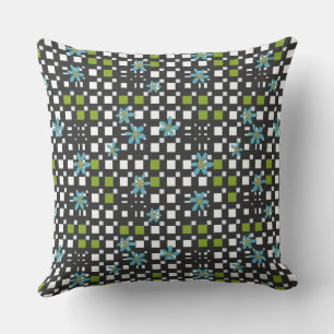 Floral Square Conundrum Blue Green White Grey Cushion