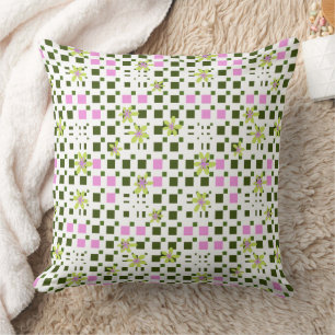 Floral Square Conundrum Green Pink White Cushion