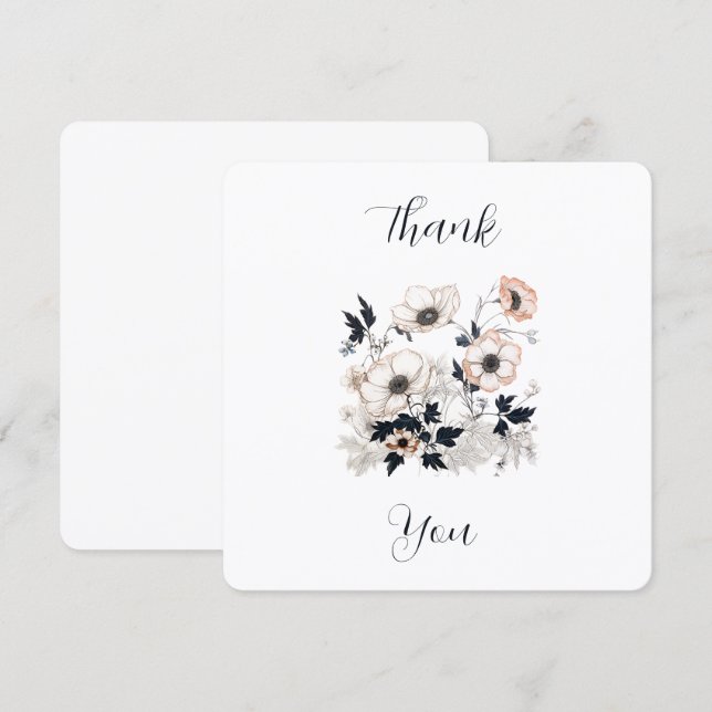 Floral Square, Nordic Art Design, Soft Pastels Thank You Card (Front/Back)
