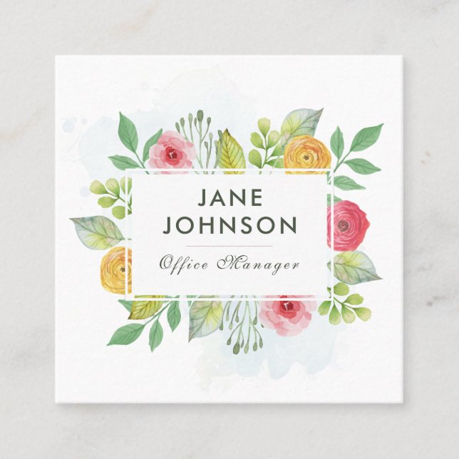 Floral Square Watercolor Business Cards 2 (Front)