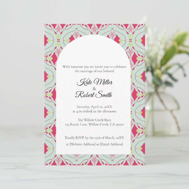 Floral Squircle Mint Green Invitation Card (Standing Front)