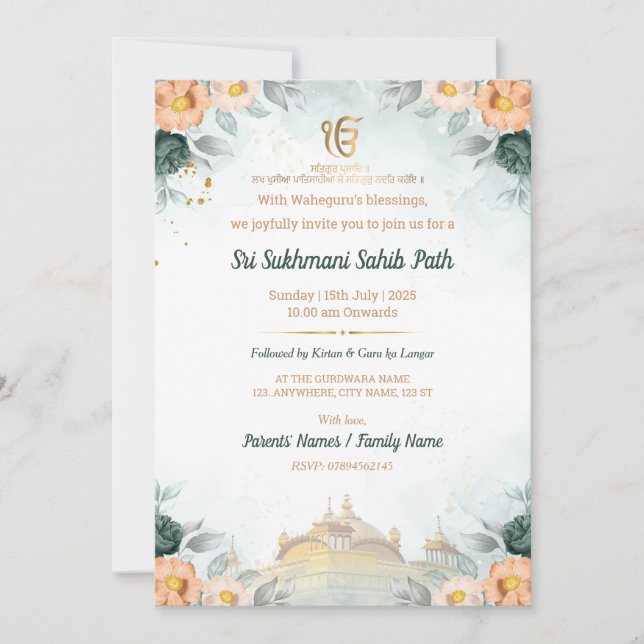 Floral Sri Sukhmani Sahib Path Invitation (Front)