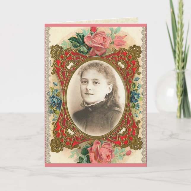 Floral St. Therese Religious Greeting Card w/quote (Front)