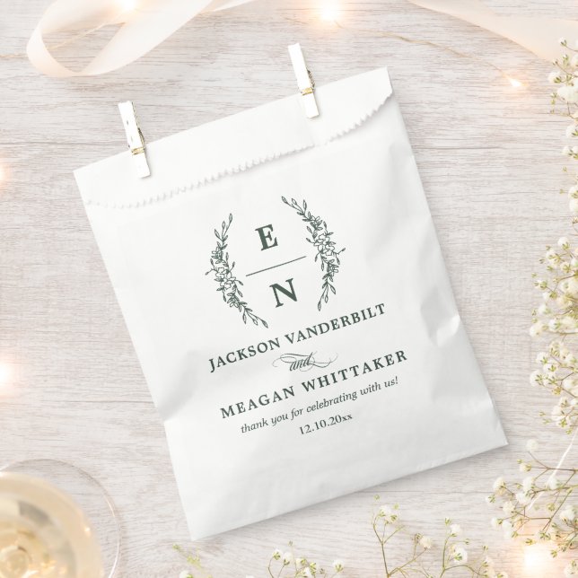 Floral Stacked Initials Monogram Wedding Favour Bags (Clipped)