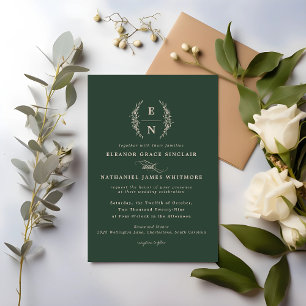 Floral Stacked Initials Wedding Monogram  Invitation