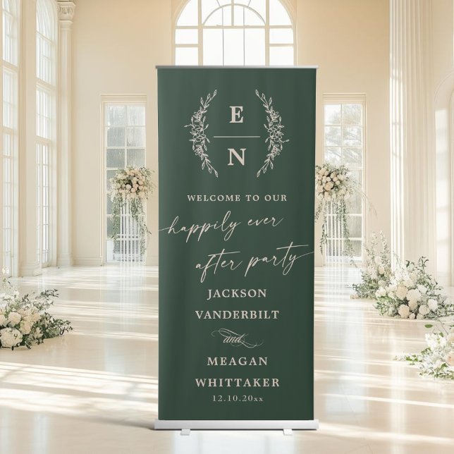 Floral Stacked Monogram Initials Script Wedding Retractable Banner (Floral Stacked Monogram Initials Script Wedding Retractable Banner)
