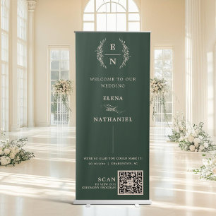 Floral Stacked Monogram Initials Script Wedding Retractable Banner