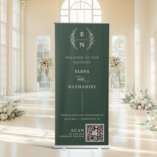 Floral Stacked Monogram Initials Script Wedding  Retractable Banner (Floral Stacked Monogram Initials Script Wedding Retractable Banner)