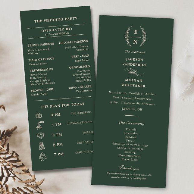 Floral Stacked Monogram Initials Wedding Programs Programme (Floral Stacked Monogram Initials Wedding Programs)