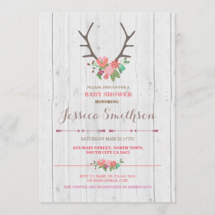 Floral Stag Rustic Flowers Baby Shower Invitation