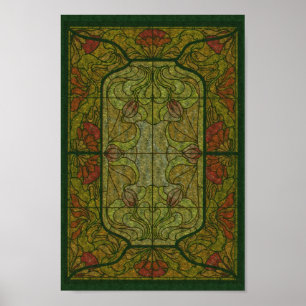 Floral Stained Glass Art Design   Poster