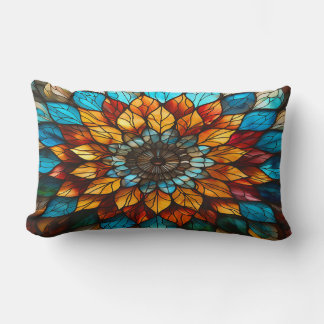 Floral Stained Glass Style Throw Pillow