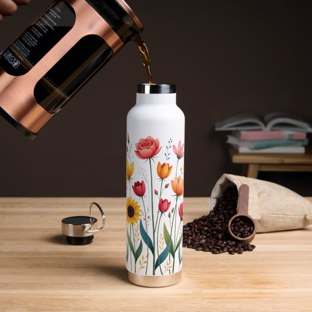 Floral Stainless Steel Water Bottle | Insulated Ec (Coffee (Rotated))