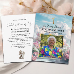 Floral Stairway Heaven Celebration Of Life Photo Invitation