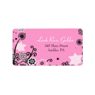 Floral Star Bat Mitzvah Pink Address Label