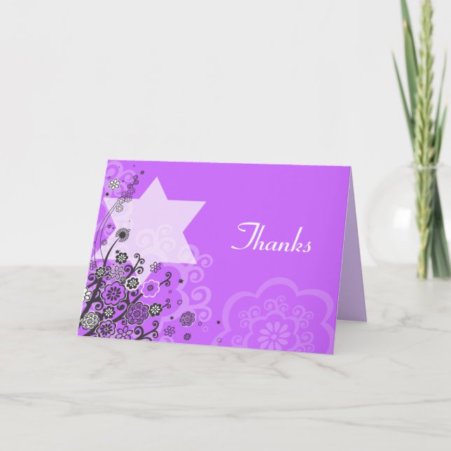 Floral Star Jewish Baby Naming Thank You Card (Front)