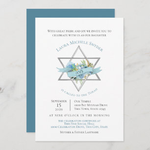 Floral Star of David Bat Mitzvah Invitation